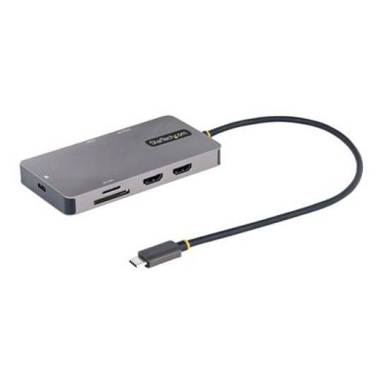 StarTech.com USB C Multiport Adapter, Dual HDMI Video, 4K 60Hz, 2-Port 5Gbps USB-A Hub, 100W Power Delivery Charging, GbE, SD/MicroSD, USB Type-C Mini Travel Dock, 12"/30cm Cable - USB C Laptop Docking Station - Dokovací stanice - USB-C / Thunderbolt 3 / Thunderbolt 4 - 2 x HDMI - 1GbE