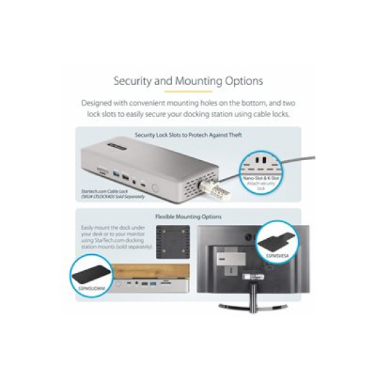 StarTech.com Thunderbolt 4 Multi-Display Docking Station, Quad/Triple/Dual Monitor Dock, 2x HDMI/2x DisplayPort, 7x USB Hub, 2.5 Gigabit Ethernet, 98W Power Delivery, for Windows/MacBook - TB4 Host Cable (132UE-TB4USB4DOCK) - Dokovací stanice - Thunderbolt 4 - 2 x DP, 2 x HDMI - 1GbE - 180 Watt