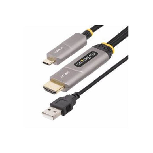 StarTech.com 50ft (15.2m) USB-C to HDMI 2.0 Active Optical Cable, 4K 60Hz - HDMI kabel - 24 pin USB-C s piny (male) do HDMI, USB (pouze napájení) s piny (male) - 15.2 m - stínený/fiber optic - cerná - Active Optical Cable (AOC), podpora 4K60 Hz (3840 x 2160), aktivní, Jednosmerný