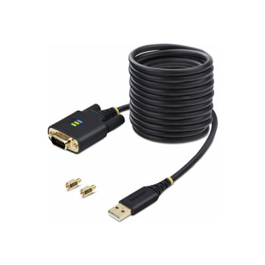 StarTech.com 10ft (3m) USB to Serial Adapter Cable, Interchangeable DB9 Screws/Nuts, COM Retention, USB-A to DB9 RS232, FTDI IC, Level-4 ESD Protection, Windows/macOS/ChromeOS/Linux - Rugged TPE Construction (1P10FFC-USB-SERIAL) - USB / sériový kabel - USB (M) do DB-9 (M) - 3 m - cerná