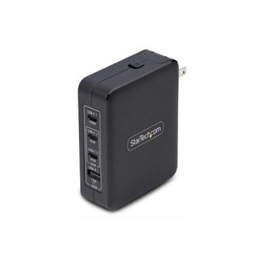 StarTech.com 140W USB-C Wall Charger, USB-C/USB-A, PD GaN Power Adapter - Sítový adaptér - technologie GaN - 140 Watt - 5 A - napájení Power Delivery 3.1 - 4 výstupní konektory (USB, 3 x USB-C) - cerná