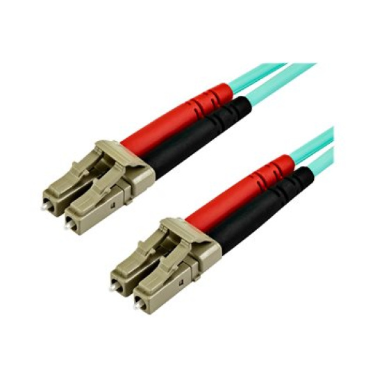 StarTech.com 15 m OM4 LC to LC Multimode Duplex Fiber Optic Patch Cable- Aqua - 50/125 - Fiber Optic Cable - 40/100Gb - LSZH (450FBLCLC15) - Patch kabel - multirežim LC (M) do multirežim LC (M) - 15 m - optické vlákno - duplex - 50 / 125 mikron - OM4 - vode - barva