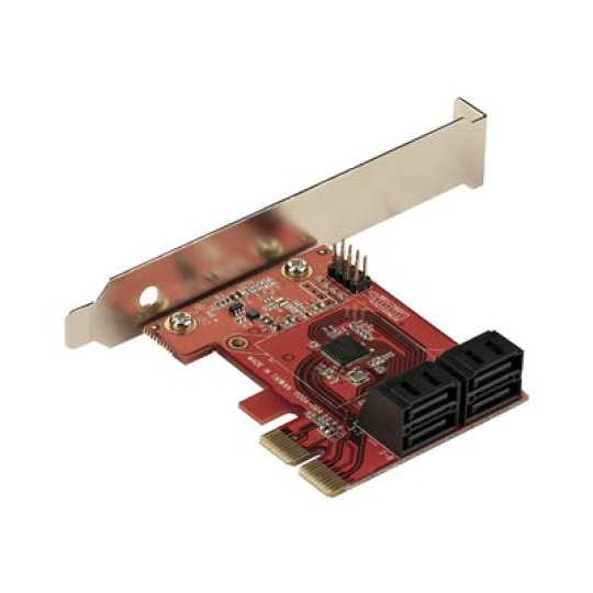 StarTech.com SATA PCIe Card, 4 Port PCIe SATA Expansion card, 6Gbps SATA Card, Low/Full Profile, SATA Stacked Connectors, ASM1164 Non-Raid SATA Controller Card - PCI Express to SATA Converter - Radic úložište - SATA 6Gb/s - nízký profil - PCIe 3.0 x2 - cervená