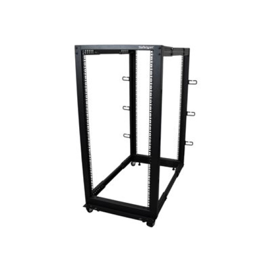 StarTech.com 25U 19" Open Frame Server Rack, 4 Post Adjustable Depth 22-40" Mobile, Free Standing Rolling Network/Computer Equipment Data Rack, Dell PowerEdge, HP ProLiant ThinkServer - Adjustable Server Rack (4POSTRACK25U) - Rozvadec stojanový open frame - cerná - 25U - pro P/N: CABSCREWM5B, CABSCREWSM5, CABSCREWSM5B, CABSCREWSM62, CABSCREWSM6B, CABSCRWS1224