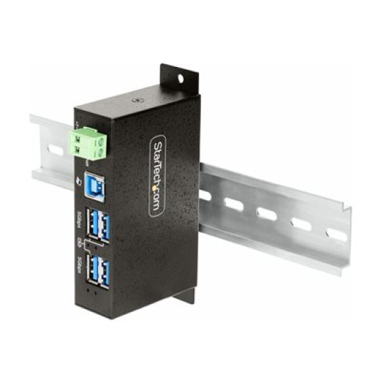 StarTech.com 4-Port Managed USB Hub with 4x USB-A, Heavy Duty with Metal Industrial Housing, ESD & Surge Protection, Wall/Desk/Din-Rail Mountable, USB 3.0/3.1/3.2 Gen 1 5Gbps - Rozbocovac - 3 x USB 3.2 Gen 2 + 1 x USB 3.2 Gen 1 - pro pripevnení na zed, desktop, lze montovat na konzolu DIN - kompatibilní s TAA