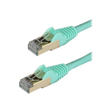 StarTech.com 50cm CAT6A Ethernet Cable, 10 Gigabit Shielded Snagless RJ45 100W PoE Patch Cord, CAT 6A 10GbE STP Network Cable w/Strain Relief, Aqua, Fluke Tested/UL Certified Wiring/TIA - Category 6A - 26AWG (6ASPAT50CMAQ) - Patch kabel - RJ-45 (M) do RJ-45 (M) - 50 cm - STP - CAT 6a - provedení bez hrbolku - vode - barva