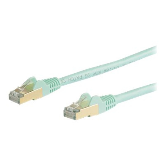 StarTech.com 5m CAT6A Ethernet Cable, 10 Gigabit Shielded Snagless RJ45 100W PoE Patch Cord, CAT 6A 10GbE STP Network Cable w/Strain Relief, Aqua, Fluke Tested/UL Certified Wiring/TIA - Category 6A - 26AWG (6ASPAT5MAQ) - Patch kabel - RJ-45 (M) do RJ-45 (M) - 5 m - STP - CAT 6a - lisovaný, provedení bez hrbolku - vode - barva
