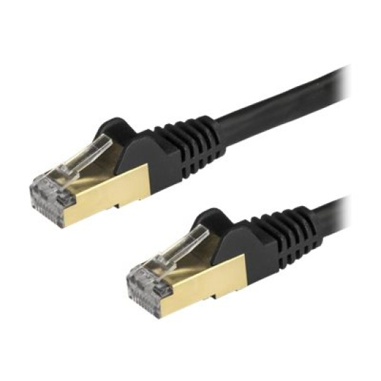 StarTech.com 7.5m CAT6A Ethernet Cable, 10 Gigabit Shielded Snagless RJ45 100W PoE Patch Cord, CAT 6A 10GbE STP Network Cable w/Strain Relief, Black, Fluke Tested/UL Certified Wiring/TIA - Category 6A - 26AWG (6ASPAT750CMBK) - Patch kabel - RJ-45 (M) do RJ-45 (M) - 7.5 m - STP - CAT 6a - provedení bez hrbolku, lisovaný - cerná