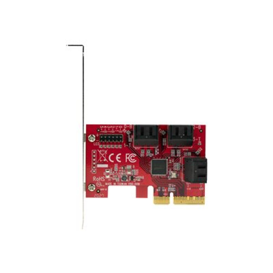 StarTech.com SATA PCIe Card, 6 Port PCIe SATA Expansion card, 6Gbps SATA Card, Low/Full Profile, Stacked SATA Connectors, ASM1166 Non-Raid SATA Controller Card - PCI Express to SATA Converter - Radic úložište - SATA 6Gb/s - nízký profil - PCIe 3.0 x4 - cervená