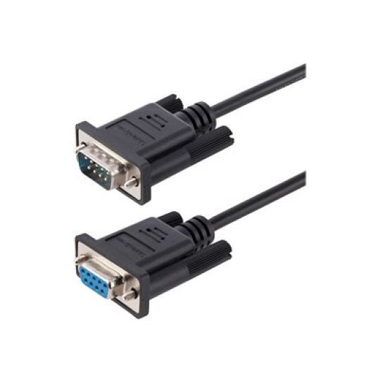 StarTech.com 3m RS232 Serial Null Modem Cable, Crossover Serial Cable w/Al-Mylar Shielding, DB9 Serial COM Port Cable Female to Male, Compatible w/DTE Devices - Tool-Less Design w/Thumbscrews, Black, F/M (9FMNM-3M-RS232-CABLE) - Null modem kabel - DB-9 (F) do DB-9 (M) - 3 m - prechod, krídlové šrouby, lisovaný - cerná