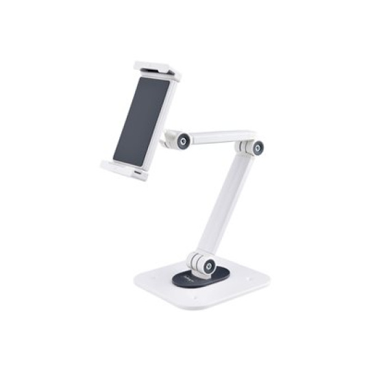 StarTech.com Adjustable Tablet Stand for Desk, Desk/Wall Mountable, Supports Up to 2.2lb, Universal Tablet Stand Holder for Desk, Articulating Tablet Mount with Pivot/Swivel/Rotate - Ergonomic Tablet Stand (ADJ-TABLET-STAND-W) - Stojan - pro tablet - aluminum and steel - bílá - velikost obrazovky: 4.7"-12.9" - montáž na stenu, upevnitelné na stul