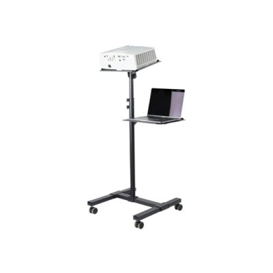 StarTech.com Mobile Projector and Laptop Stand/Cart, Heavy Duty Portable Projector Stand (2 Vented Shelves, hold 22lb/10kg each), Height Adjustable Rolling AV Presentation Cart with Wheels - Lockable Casters - Vozík - pro projektor/notebook - ocel - cerná