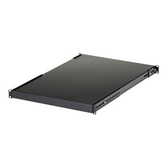 StarTech.com 1U Adjustable Server Rack Mount Shelf - 175lbs - 19.5 to 38in Deep Universal Tray for 19" AV, Data & Network Equipment Rack (ADJSHELFHD) - Police skříně - černá - 1U - 19" - pro P/N: RK1233BKM, RK2433BKM, RK2537BKM, RK3236BKF, RK4236BKB, RK4242BK24, RK4242BK30