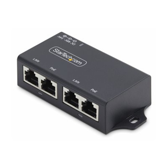 StarTech.com 2-Port Gigabit PoE+ Injector, PoE/PoE+ (802.3af/802.3at) 30W - Dávkovac energie - unmanaged inline - DC 48 - 52 V - 30 Watt - výstupní konektory: 2 - cerná