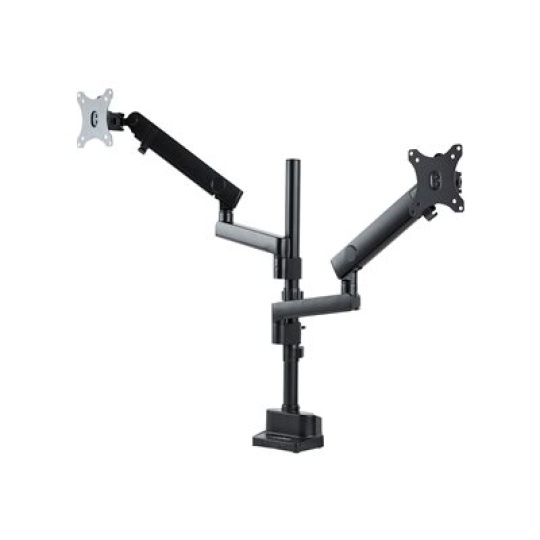 StarTech.com Desk Mount Dual Monitor Arm, Full Motion Monitor Mount for 2x VESA Displays up to 32" (up to 17lb/8kg), Ergonomic Vertical Stackable Arms, Articulating, Height Adjustable - Pole Mount, C-Clamp/Grommet (ARMDUALPIVOT) - Montážní sada (2 ramena monitoru, 2 desky VESA, žerd, základna, 2 monitor arm mounts, tool holder) - full-motion dual arm - pro 2 monitory - hliník - cerná - velikost obrazovky: 32" - upevnitelné na stul