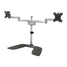 StarTech.com Dual Monitor Stand, Ergonomic Desktop Monitor Stand for up to 32" VESA Displays, Free-Standing Articulating Universal Computer Monitor Mount, Adjustable Height, Silver - Easy & Quick Assembly - Stojan - pro 2 monitory - plast, hliník, ocel - cerná, stríbrná - velikost obrazovky: 32" - na stul