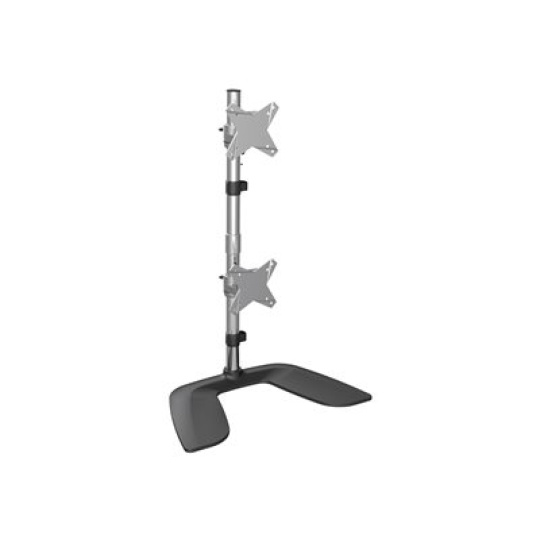 StarTech.com Vertical Dual Monitor Stand, Ergonomic Desktop Stacked Two Monitor Stand up to 27 inch VESA Mount Displays, Free Standing Universal Monitor Mount, Height Adjustable, Silver - Double Monitor Holder (ARMDUOVS) - Stojan - pro 2 monitory - plast, hliník - cerná, stríbrná - velikost obrazovky: 13"-27" - stolní stojan