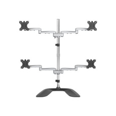 StarTech.com Desktop Quad Monitor Stand, Ergonomic VESA 4 Monitor Arm (2x2) up to 32", Free Standing Articulating Universal Pole Mount, Height Adjustable/Tilt/Swivel/Rotate, Silver - Heavy-duty VESA Mount (ARMQUADSS) - Stojan - nastavitelné rameno - pro 4 monitory - hliník, ocel - velikost obrazovky: 32" - stolní stojan