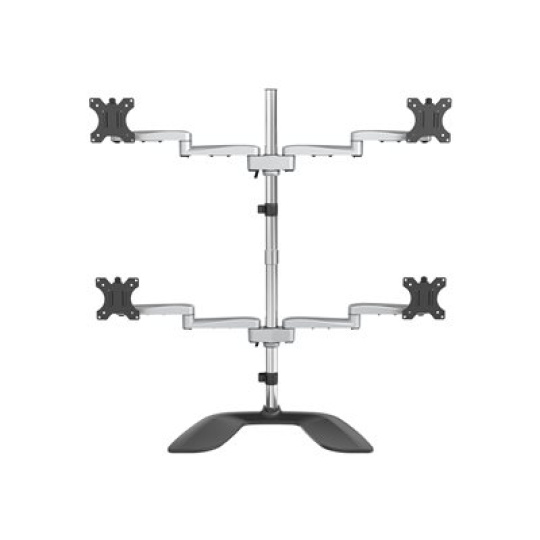 StarTech.com Desktop Quad Monitor Stand, Ergonomic VESA 4 Monitor Arm (2x2) up to 32", Free Standing Articulating Universal Pole Mount, Height Adjustable/Tilt/Swivel/Rotate, Silver - Heavy-duty VESA Mount (ARMQUADSS) - Stojan - nastavitelné rameno - pro 4 monitory - hliník, ocel - velikost obrazovky: 32" - stolní stojan