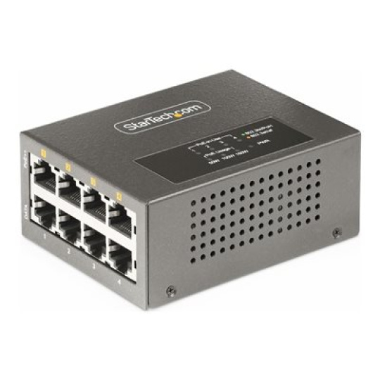 StarTech.com 4-Port Multi-Gigabit PoE++ Injector, 5/2.5G Ethernet (NBASE-T), PoE/PoE+/PoE++ (802.3af/802.3at/802.3bt), 160Watts Power Budget, Wall/DIN Rail Mountable - Unmanaged, For IP Cameras/Wireless APs/POSs (AS445C-POE-INJECTOR) - Dávkovac energie (DIN rail mountable / wall) - 160 Watt - výstupní konektory: 4 - cerná - kompatibilní s TAA