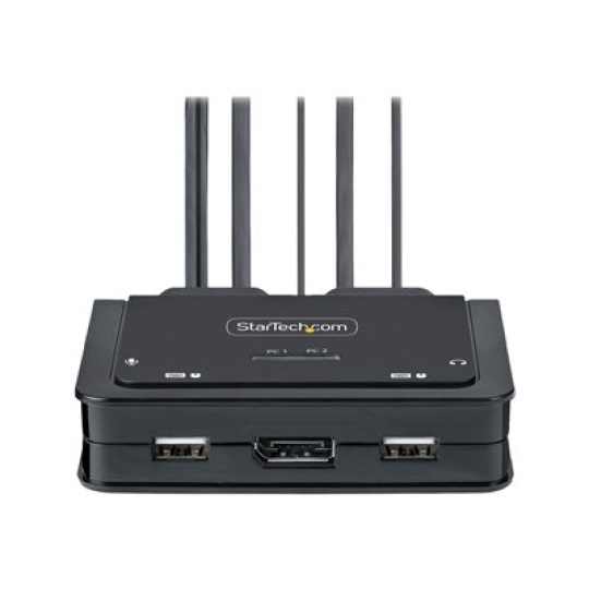 StarTech.com 2-Port USB-C Cable KVM Switch, 4K 60Hz DisplayPort Output, Compact KVM with 4ft/1.2m USB Type-C/Audio Integrated Cables, Bus Powered - Remote Push-Button/Hotkey Switching (C2-D46-UC2-CBL-KVM) - Prepínac KVM / audio - kompaktní - 2 x KVM / zvuk - 1 místní uživatel - desktop