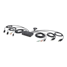StarTech.com 2-Port Dual-Monitor DisplayPort Cable KVM Switch, 4K 60Hz, Compact KVM with 5ft/1.5m USB-A/DisplayPort/Audio Integrated Cables, Bus Powered - Remote Push Button/Hotkey Switching (C2-DD46-UA2-CBL-KVM) - Prepínac KVM / audio / USB - kompaktní - 2 x KVM / zvuk / USB - 1 místní uživatel - desktop