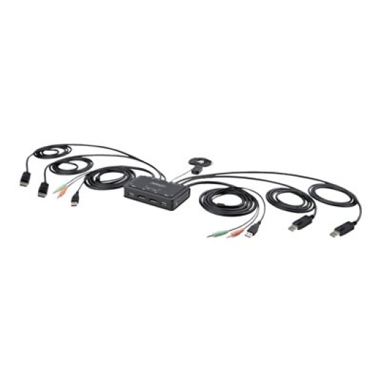 StarTech.com 2-Port Dual-Monitor DisplayPort Cable KVM Switch, 4K 60Hz, Compact KVM with 5ft/1.5m USB-A/DisplayPort/Audio Integrated Cables, Bus Powered - Remote Push Button/Hotkey Switching (C2-DD46-UA2-CBL-KVM) - Prepínac KVM / audio / USB - kompaktní - 2 x KVM / zvuk / USB - 1 místní uživatel - desktop