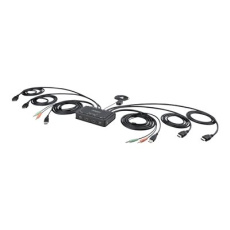 StarTech.com 2-Port Dual-Monitor HDMI Cable KVM Switch, 4K 60Hz, Compact KVM with 5ft/1.5m USB-A/HDMI/Audio Integrated Cables, Bus Powered - Remote Push Button/Hotkey Switching (C2-DH46-UA2-CBL-KVM) - Prepínac KVM / audio / USB - kompaktní - 2 x KVM / zvuk / USB - 1 místní uživatel - desktop
