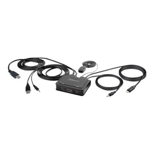 StarTech.com 2-Port Hybrid USB-C HDMI Cable KVM Switch, 4K 60Hz, Compact KVM with 6ft/1.8m USB-A/HDMI/Audio & 4ft/1.2m USB-C Integrated Host Cables, Bus Powered - Remote Push Button/Hotkey Switching (C2-H46-UAC-CBL-KVM) - Prepínac KVM / audio / USB - kompaktní - 2 x KVM / zvuk / USB - 1 místní uživatel - desktop