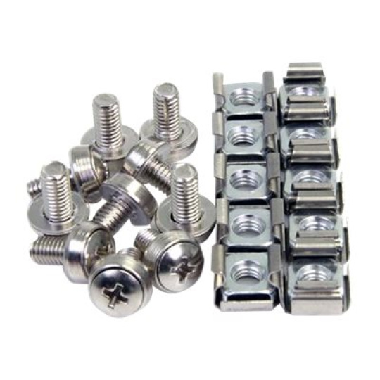 StarTech.com M6 Screws and Cage Nuts - 100 Pack - M6 Mounting Screws and Cage Nuts for Server Rack and Cabinet - Silver (CABSCREWM62) - Šrouby a matice pro regál (balení 100) - pro P/N: RACK-21U-20-WALL-OA, RACK-24U-20-WALL-OA, RK12OD2, SHELF-2U-20-CENTER-V