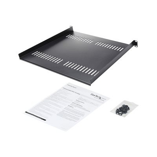 Startech 1U Vented Server Rack Cabinet Shelf, 16in Deep Fixed Cantilever Tray, Rackmount Shelf for 19" AV/Data/Network Equipment Enclosure w/ Cage Nuts & Screws, 44lbs Weight Capacity - 1U Network Rack Shelf (CABSHELF116V) - Police skříně - černá - 1U - 16" - pro P/N: CABSHELF116