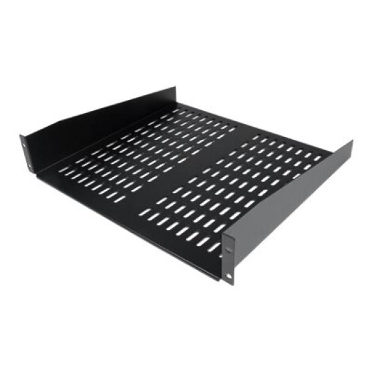 StarTech.com 1U Server Rack Shelf, 2U 16in Universal Fixed Vented Network Rack Shelf/Cantilever Tray for 19" AV/Data/Network Equipment Enclosure w/Cage Nuts & Screws, 50lbs Weight Cap. - 2U Network Rack Shelf (CABSHELFV) - Police skríne - cerná - 2U - 19" - pro P/N: RK12OD2, RK2537BKM, RK3236BKF, RK4236BKB, RK4242BK24, RK4242BK30, RKQMCAB12V2