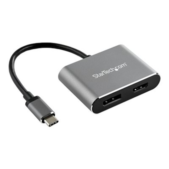 StarTech.com USB C Multiport Video Adapter, 4K 60Hz USB-C to HDMI 2.0 or DisplayPort 1.2 Monitor Adapter, USB Type-C 2-in-1 Display Converter HDMI/DP HBR2 HDR, Thunderbolt 3 Compatible - USB-C 2 in 1 Adapter (CDP2DPHD) - Video adaptér - 24 pin USB-C s piny (male) do HDMI, DisplayPort se zdírkami (female) - 20.5 cm - šedá space gray - podporuje 4K, aktivní
