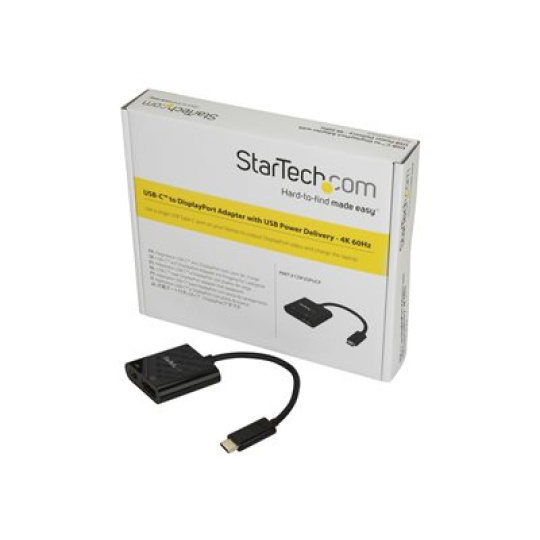 StarTech.com USB C to DisplayPort Adapter with Power Delivery, 4K 60Hz HBR2, USB Type-C to DP 1.2 Monitor/Display Video Converter w/ 60W PD Pass-Through Charging, Thunderbolt 3 Compatible - USB-C Male to DP Female (CDP2DPUCP) - Adaptér DisplayPort - 24 pin USB-C (M) do DisplayPort, USB-C (pouze napájení) (F) - Displayport 1.2/Thunderbolt 3 - USB Power Delivery (60W), podpora 4K60Hz (4096 x 2160) - cerná