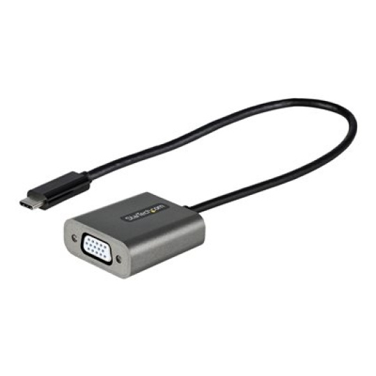 StarTech.com USB C to VGA Adapter, 1080p USB Type-C to VGA Adapter Dongle, USB-C (DP Alt Mode) to VGA Monitor/Display Video Converter, Thunderbolt 3 Compatible, 12" Long Attached Cable - USB C to VGA Converter (CDP2VGAEC) - Video adaptér - 24 pin USB-C s piny (male) do HD-15 (VGA) se zdírkami (female) - 30 cm - cerná - podpora 1200p - pro P/N: MXT101MMHQ45, MXT101MMHQ60, MXT101MMHQ65, MXT101MMHQ70, MXT101MMHQFF, TB4CDOCK