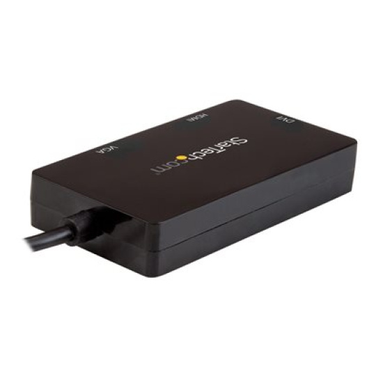 StarTech.com 4K USB C to HDMI, VGA & DVI Multi Port Video Display Adapter for Mac / Windows Laptop & Monitor (CDPVGDVHDBP) - Video adaptér - 24 pin USB-C s piny (male) do HD-15 (VGA), DVI-I, HDMI se zdírkami (female) - 15 cm - cerná - aktivní konvertor, podpora 4K30Hz (3840 x 2160) (HDMI), 1920 x 1200 (WUXGA) support 60Hz (DVI and VGA)
