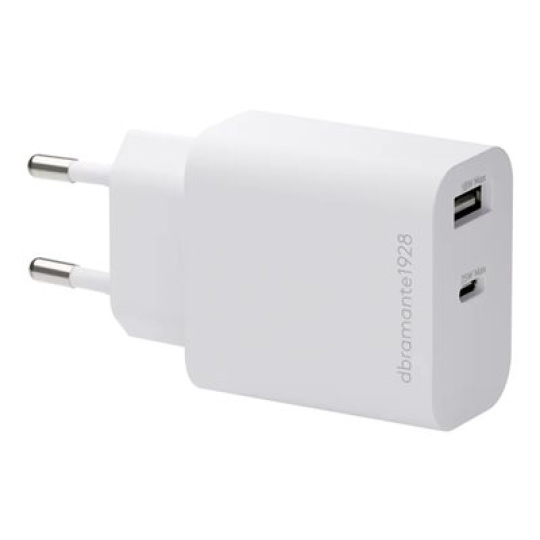 dbramante1928 re-charge - Sítový adaptér - 25 Watt - 2 výstupní konektory (24 pin USB-C, USB) - bílá