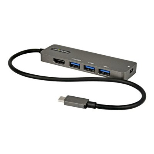 StarTech.com USB C Multiport Adapter, USB-C to HDMI 2.0b 4K 60Hz (HDR10), 100W Power Delivery Pass-Through, 4-Port 5Gbps USB 3.0 Hub, USB Type-C Mini Dock, with 12" (30cm) Attached Cable - Thunderbolt 3 Compatible (DKT30CHPD3) - Dokovací stanice - USB-C - HDMI