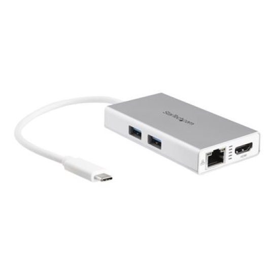 StarTech.com USB-C Multiport Adapter, USB-C Travel Docking Station with 4K HDMI, 60W Power Delivery Pass-Through, GbE, 2pt USB-A 3.0 Hub, Portable Mini USB Type-C Dock for Laptop, White - Portable USB-C Dock (DKT30CHPDW) - Dokovací stanice - USB-C / Thunderbolt 3 - HDMI - 1GbE - kompatibilní s TAA