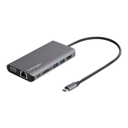 StarTech.com USB C Multiport Adapter, USB-C Mini Travel Dock with 4K HDMI or 1080p VGA, 3x USB 3.0 Hub, SD, GbE, Audio, 100W PD Pass-Through, Portable Docking Station for Laptop/Tablet - USB 3.0 Mini Dock - Dokovací stanice - USB-C - VGA, HDMI - 1GbE