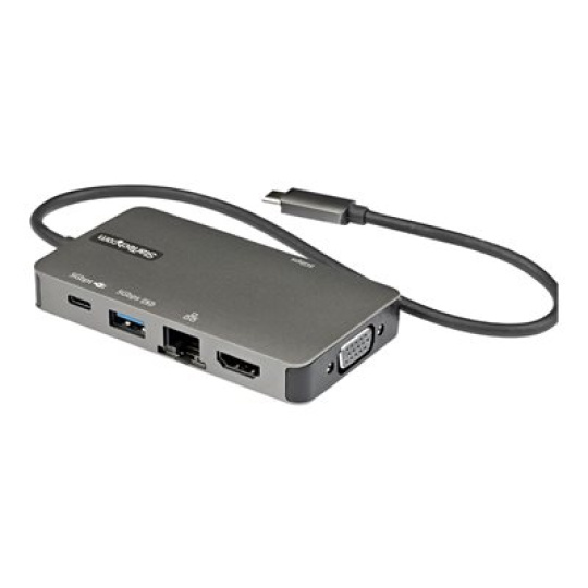 StarTech.com USB-C Multiport Adapter, USB-C to 4K 30Hz HDMI or 1080p VGA, USB Type-C Mini Dock with 100W Power Delivery Passthrough, 3-Port USB 3.0 Hub 5Gbps, GbE, 12" Long Attached Cable - Works w/ Thunderbolt 3 (DKT30CHVPD2) - Dokovací stanice - USB-C - HDMI, VGA - 1GbE