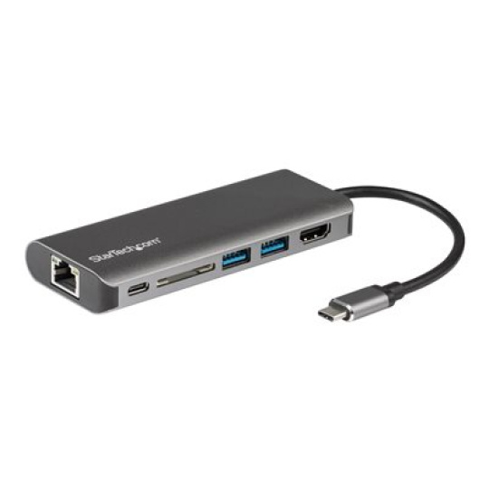 StarTech.com USB C Multiport Adapter - Portable USB-C Dock to 4K HDMI, 2-pt USB 3.0 Hub, SD/SDHC, GbE, 60W PD Pass-Through - USB Type-C/Thunderbolt 3 - NEW VERSION AVAILABLE DKT30CSDHPD3 (DKT30CSDHPD) - Dokovací stanice - USB-C / Thunderbolt 3 - 1GbE - pro P/N: ARMPIVOTE2, ARMPIVOTV2, ARMUNONB1, FPPNEUSTND, LTRISERP, MONSTADJD, MONSTADJDL