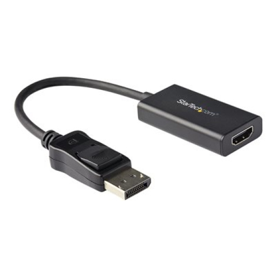 StarTech.com DisplayPort to HDMI Adapter, 4K 60Hz HDR10 Active DisplayPort 1.4 to HDMI 2.0b Video Converter, 4K DP to HDMI Adapter Dongle for Monitor/Display/TV, Latching DP Connector - Ultra HD, EMI Shielding (DP2HD4K60H) - Video adaptér - DisplayPort s piny (male) s jazýckem do HDMI se zdírkami (female) - 25.16 cm - odstínený - cerná - podporuje 4K - pro P/N: ST121HD20FXA, SV231DHU34K6, SV231HU34K6, SV431HU34K6