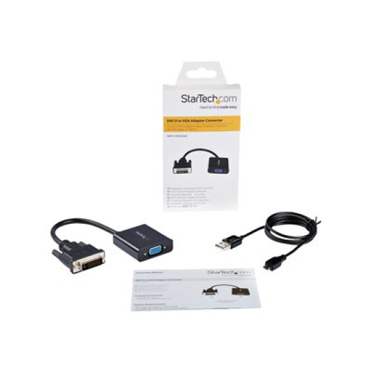 StarTech.com DVI-D to VGA Active Adapter Converter Cable - 1080p - DVI to VGA Converter box (DVI2VGAE) - Video adaptér - DVI-D, Micro-USB typ B (pouze napájení) do HD-15 (VGA) (F) - 24.8 m - podpora 1920 x 1200 (WUXGA), aktivní - cerná