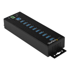 StarTech.com 10 Port USB Hub with Power Adapter, Surge Protection, Metal Industrial USB 3.0 Data Transfer Hub, Din Rail, Wall or Desk Mountable, High Speed USB 3.1/ USB 3.2 Gen 1 5Gbps Hub - Windows/macOS/Linux (HB30A10AME) - Rozbocovac - 10 x USB 3.2 Gen 1 - lze montovat na konzolu DIN, pro pripevnení na zed - kompatibilní s TAA - pro P/N: ITB20D3250