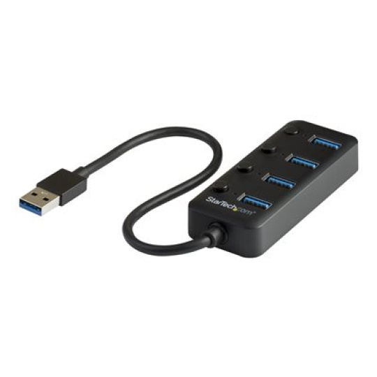 StarTech.com 4 Port USB 3.0 Hub, USB-A to 4x USB 3.0 Type-A with Individual On/Off Port Switches, SuperSpeed 5Gbps USB 3.1/USB 3.2 Gen 1, USB Bus Powered, Portable, 9.8" Attached Cable - Windows/macOS/Linux (HB30A4AIB) - Rozbocovac - 4 x USB 3.1 Gen 1 - desktop - pro P/N: HB30C4AIB