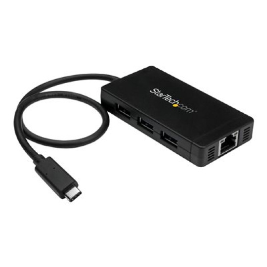 StarTech.com 3 Port USB C Hub with Ethernet - USB-C to 3x USB-A w/ Power Adapter & Gigabit Ethernet - Thunderbolt 3 Compatible - USB C Network Adapter (HB30C3A1GE) - Rozbocovac - 3 x SuperSpeed USB 3.0 + 1 x 10/100/1000 - desktop