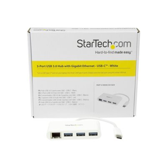 StarTech.com 3 Port USB C Hub w/ Gigabit Ethernet ? USB Type C to 3 x USB-A ? Multi Port USB 3.0 Hub for MacBook Pro (HB30C3A1GEA) - Rozbocovac - 3 x SuperSpeed USB 3.0 + 1 x 10/100/1000