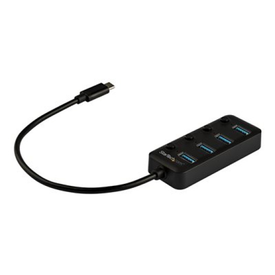 StarTech.com 4 Port USB C Hub, USB-C to 4x USB 3.0 Type-A Ports with Individual On/Off Port Switches, SuperSpeed 5Gbps USB 3.1/3.2 Gen 1, USB Bus Powered, Portable, 10" Attached Cable - Windows/macOS/Linux (HB30C4AIB) - Rozbocovac - 4 x USB 3.1 Gen 1 - desktop