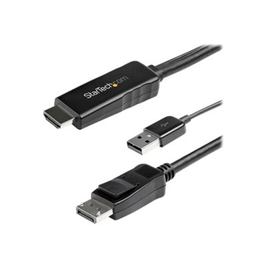 StarTech.com 2m (6ft) HDMI to DisplayPort Cable 4K 30Hz, Active HDMI 1.4 to DP 1.2 Adapter Converter Cable with Audio, USB Powered, Mac & Windows, HDMI Laptop to DP Monitor, Male/Male - Built-In USB Cable - Video kabel - HDMI, USB (pouze napájení) s piny (male) do DisplayPort s piny (male) - 2 m - cerná - podporuje 4K, aktivní